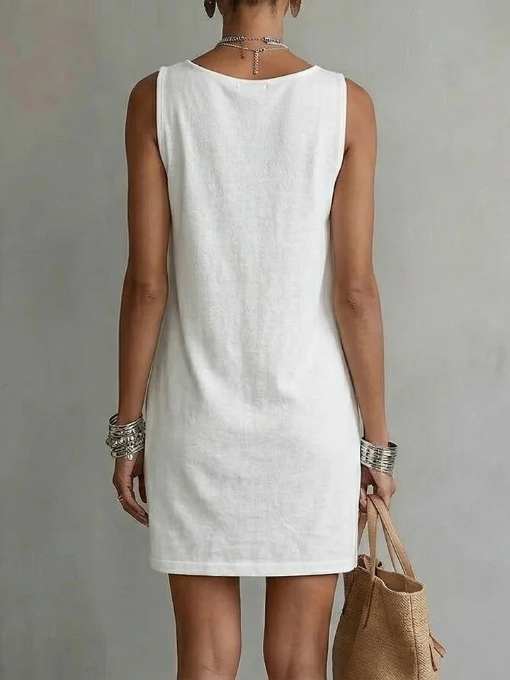Vestido de algodão sem mangas com decote em V