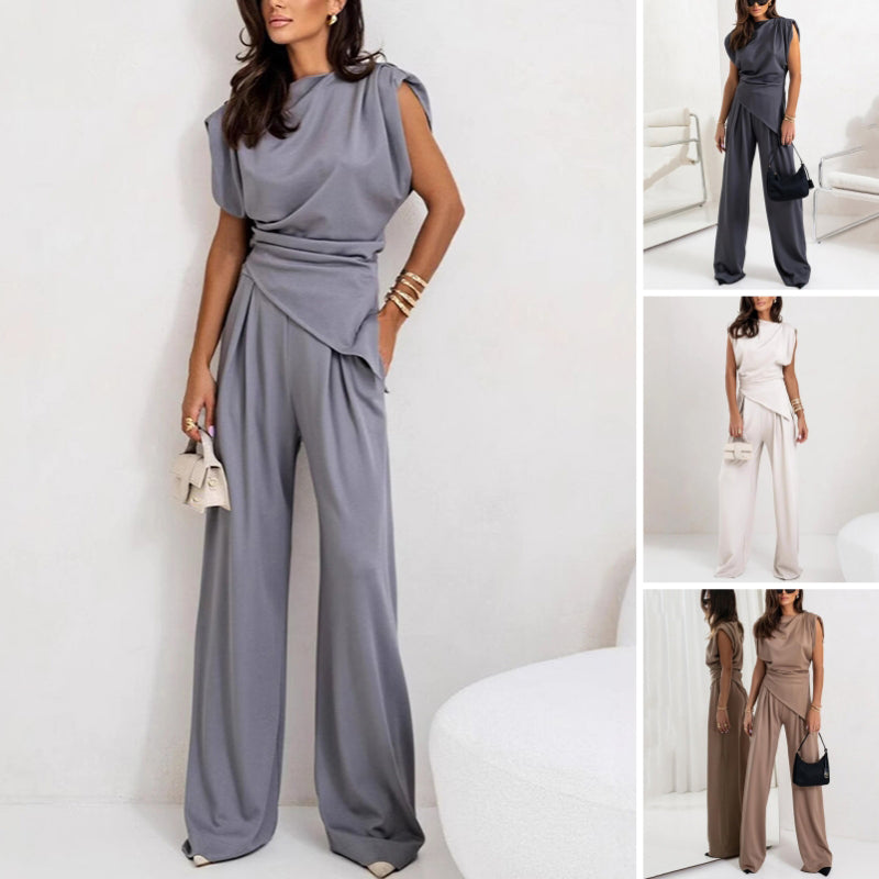Conjunto elegante de duas peças para mulher em cor sólida