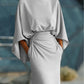Vestido elegante com decote em V, costas nuas e mangas morcego