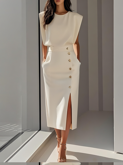 Vestido midi de cor sólida 2025