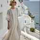 Vestido listrado de algodão e linho