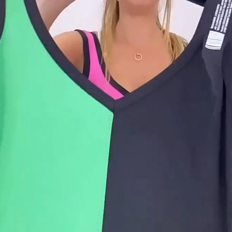 🌸Especial verão💐 Vestido sem mangas com blocos de cor.