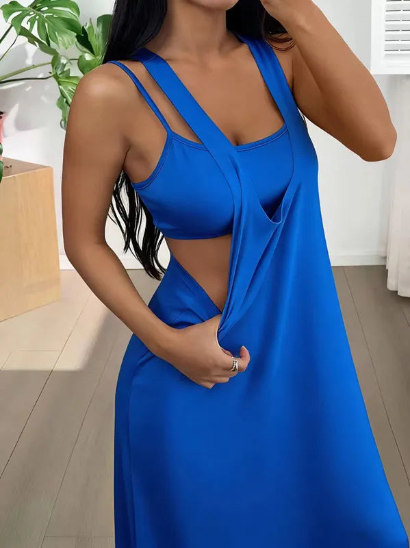 Vestido comprido de senhora, de duas peças, estilo regata, com recortes laterais