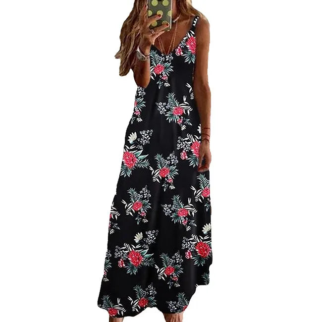 Vestido comprido para menina com estampado floral e alças