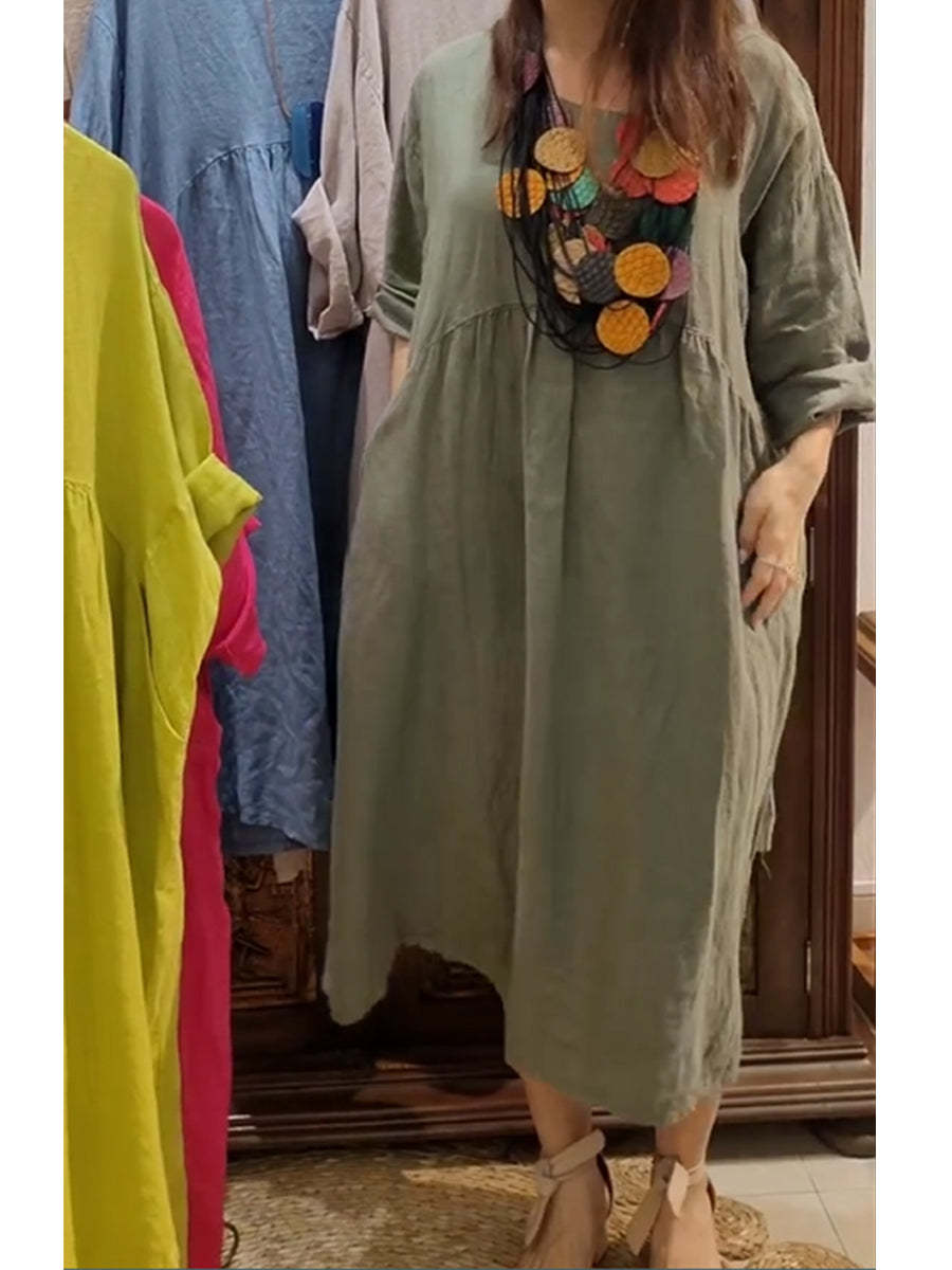 Vestido de mulher em algodão e linho com bolso solto
