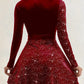 Vestido elegante em veludo com decote em V