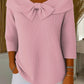Camisola de malha de cor sólida para mulher com gola redonda, mangas 3/4 e gravata borboleta, adequada para uso diário
