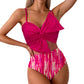 Conjunto de biquíni para menina com cintura alta e laço