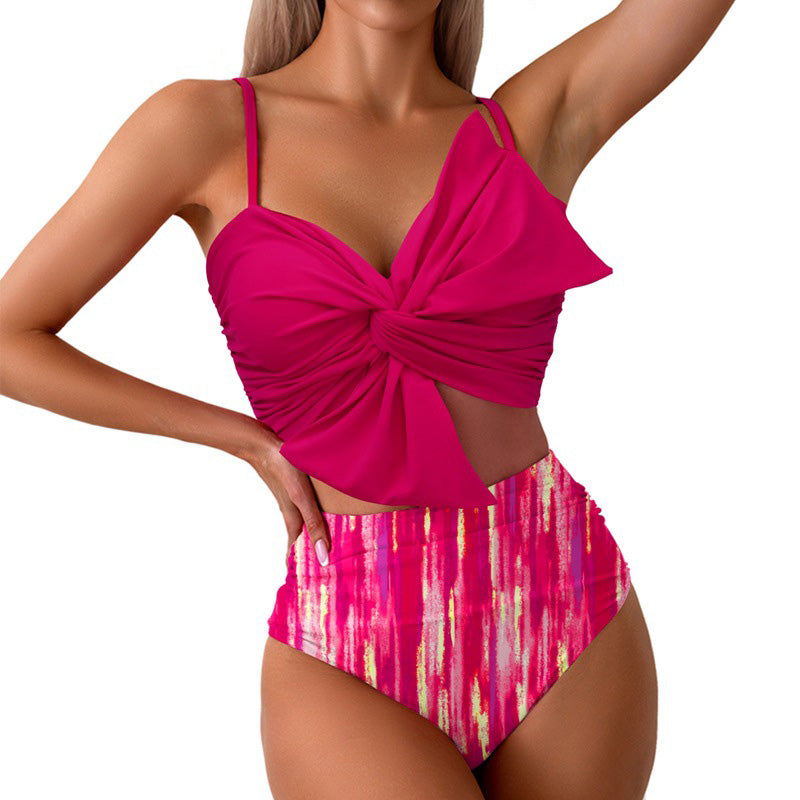 Conjunto de biquíni para menina com cintura alta e laço
