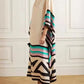 Vestido irregular com estampado retro listrado e patchwork