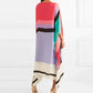 Vestido irregular com estampado retro listrado e patchwork