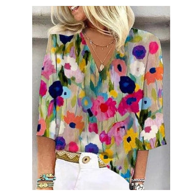 Camisa de gola estampada colorida