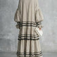Vestido comprido casual de férias para mulher com estampado listrado e folhos em algodão