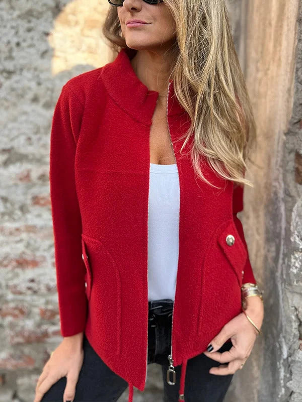 ⏳Oferta limitada⏰Blusão de senhora com gola alta e bolsos🧥