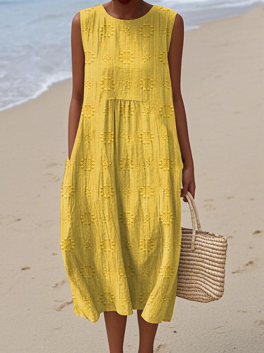 Vestido vintage para menina com estampado floral e bolso sem mangas em algodão