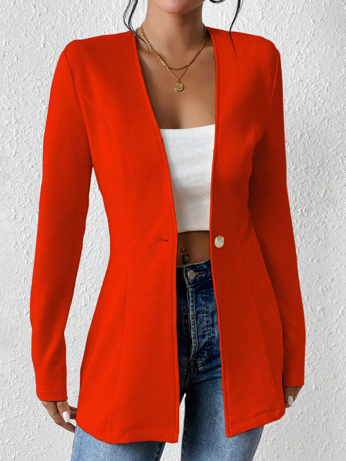 Casaco de mulher elegante de uma só cor com fecho de um botão
