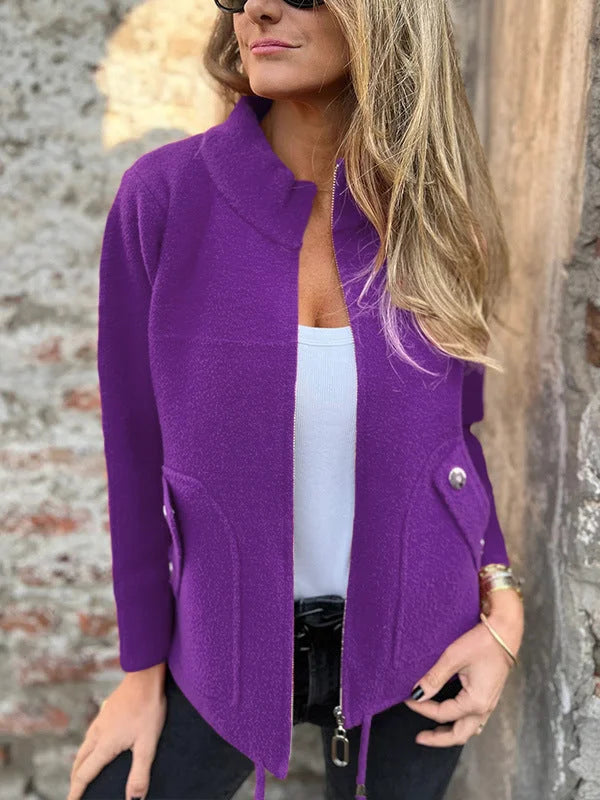 ⏳Oferta limitada⏰Blusão de senhora com gola alta e bolsos🧥