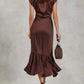 Vestido midi elegante vintage drapeado em cetim