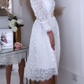 Vestido feminino elegante de renda de cor sólida com mangas compridas