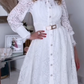 Vestido feminino elegante de renda de cor sólida com mangas compridas