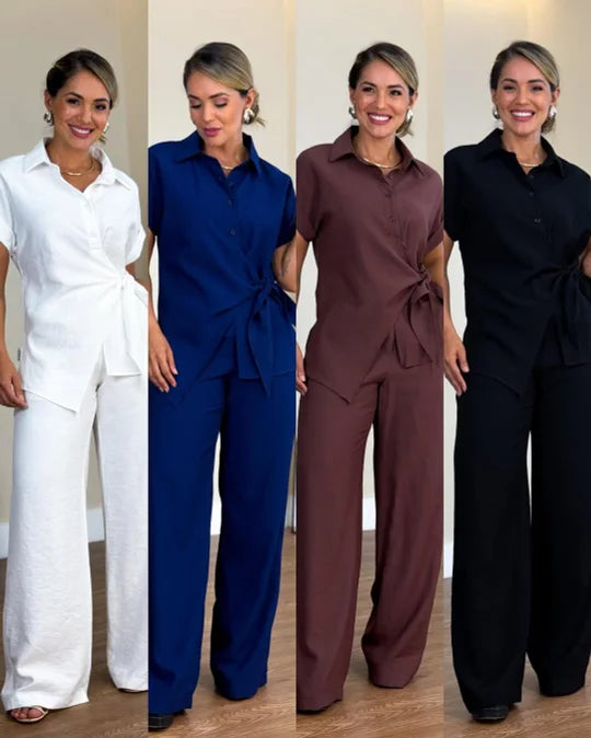 Um conjunto elegante com atilhos frontais