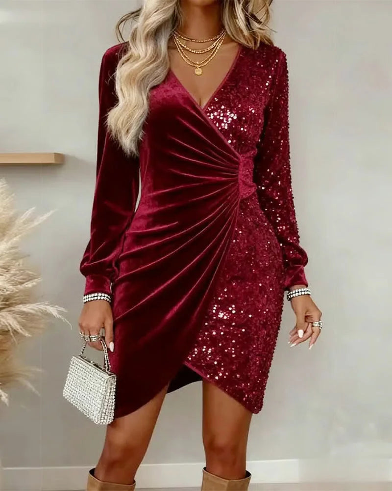 Vestido sexy de veludo com decote em V