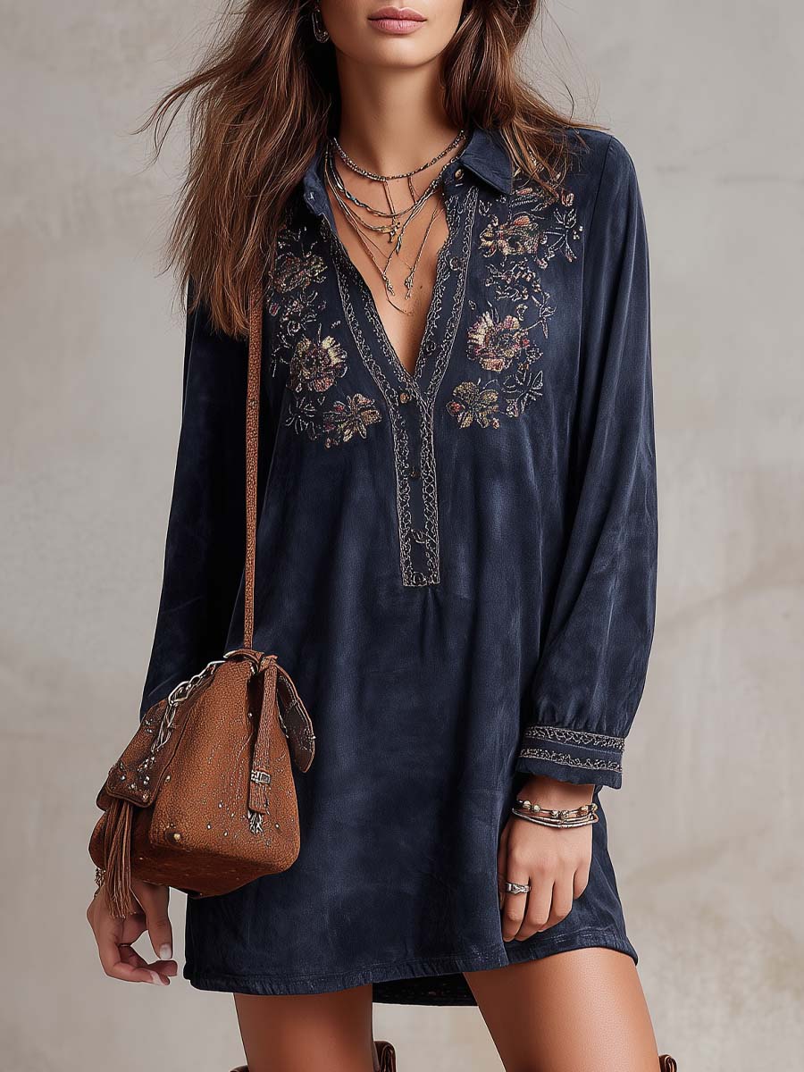 Vestido vintage de veludo de poliéster bordado