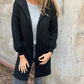 Cardigan comprido casual com bolsos e capuz