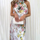 Vestido comprido com decote halter e estampado floral