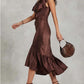 Vestido midi elegante vintage drapeado em cetim