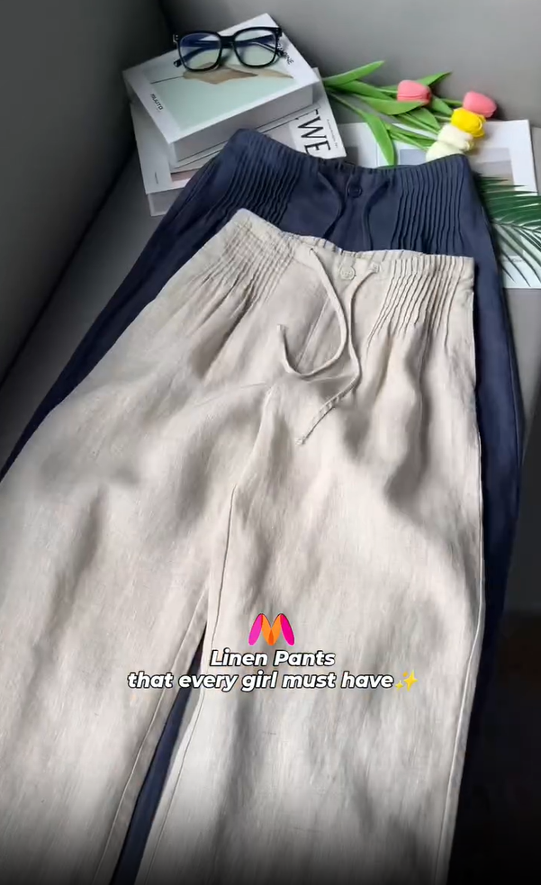 Calças largas de linho para mulher da moda para o verão