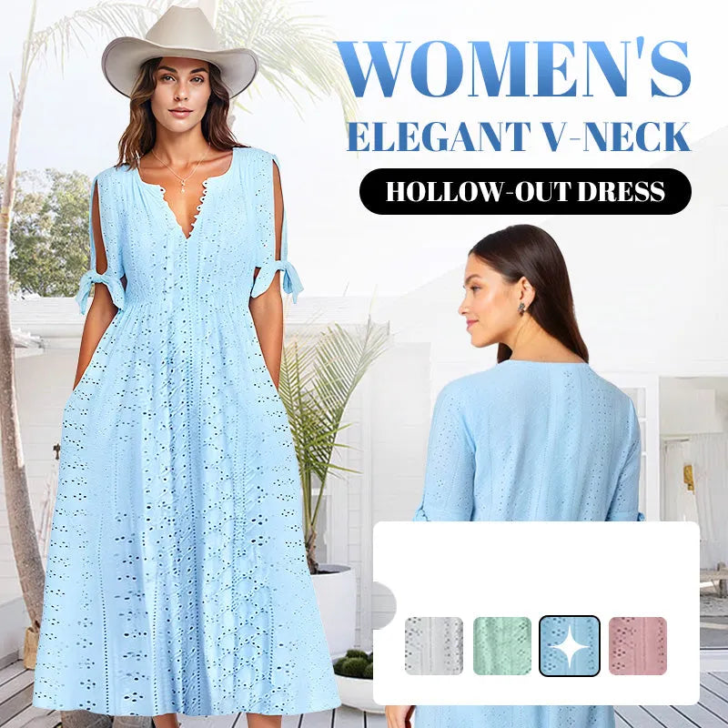 ⏰💃 Vestido Elegante de Cor Sólida para Mulher com Decote em V e Recortes