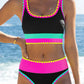 ✨Conjunto de biquíni de 3 peças colorido e desportivo, fabricado em nylon de alto contraste.
