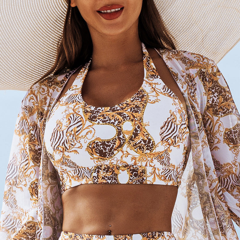 Fato de banho estampado de 3 peças - Moda praia elegante e sexy