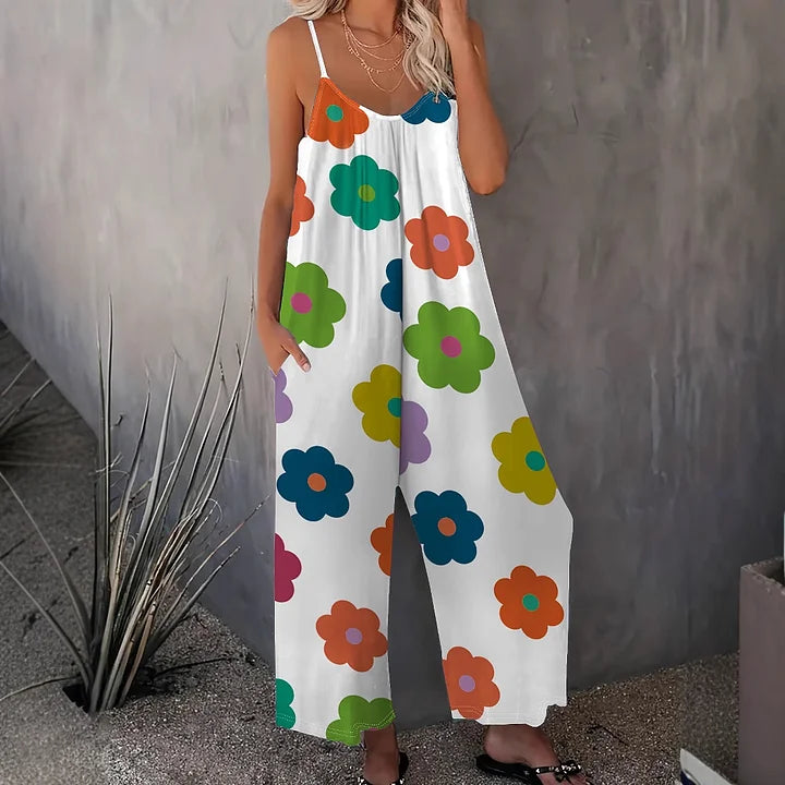💐Macacão de mulher de pernas largas com estampado floral