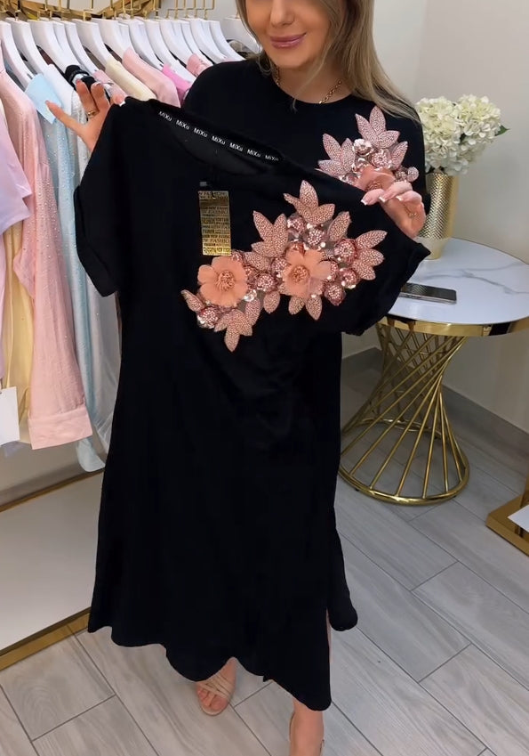 💖 Saldos de verão 50% DESCONTO 🌼Saia floral para mulher com decote redondo e estampado 3D
