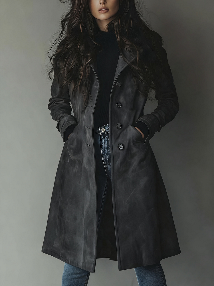 Trench coat de camurça elegante, casual e retro