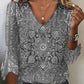 Camisa casual para mulher, manga 3/4, decote em V, adequada para o dia a dia