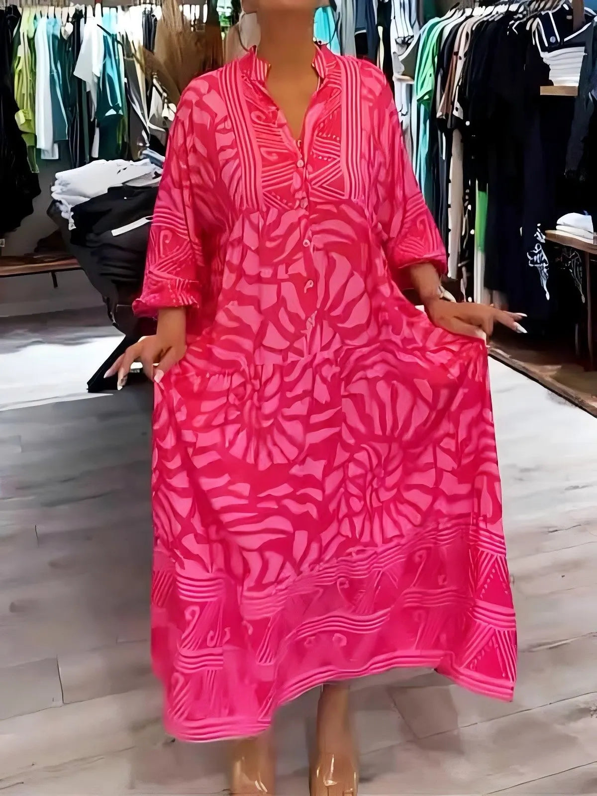 Vestido de menina estampado com decote em V e corte largo (Quase esgotado!)