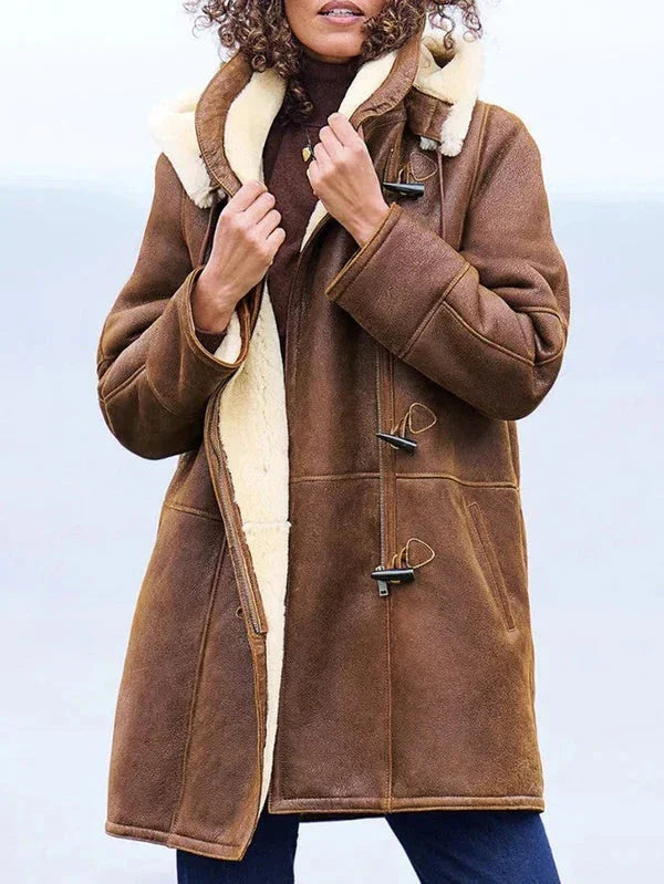 Casaco clássico de inverno para mulher com capuz e forro polar
