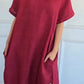 Vestido de linho de manga curta e gola redonda, modelo 2026