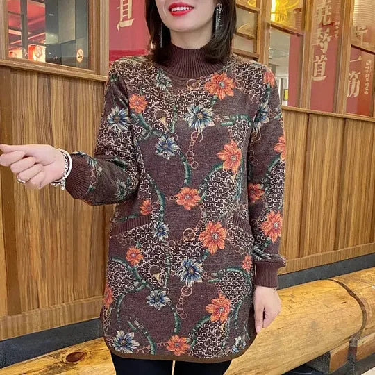 [M-6XL] 2024 novos tops com estampado retro de veludo ousado outono inverno