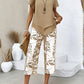 Calças Cropped e Top Estampados para Mulher – Conjunto Casual de Duas Peças