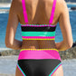 ✨Conjunto de biquíni de 3 peças colorido e desportivo, fabricado em nylon de alto contraste.