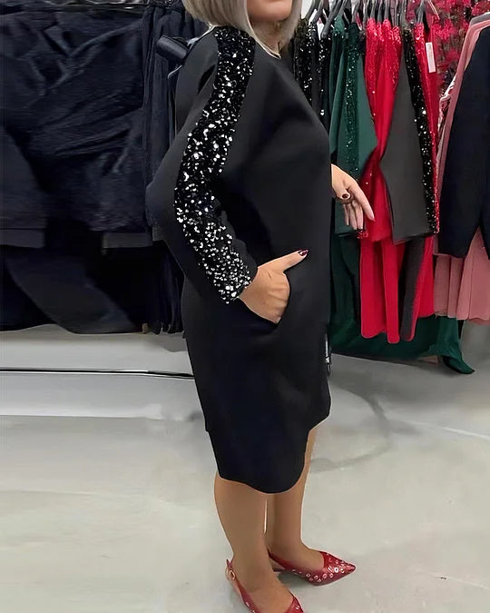 Vestido de fato de treino com decote em V e lantejoulas