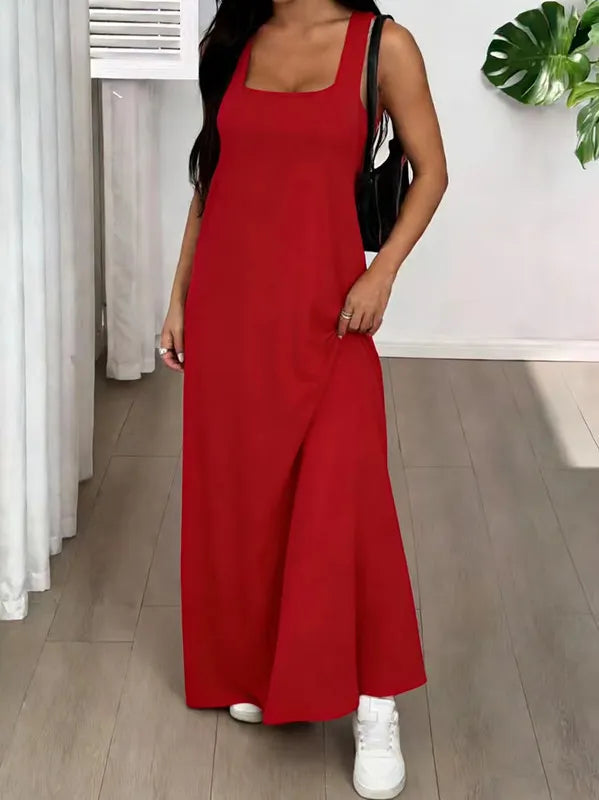 Vestido comprido de senhora, de duas peças, estilo regata, com recortes laterais