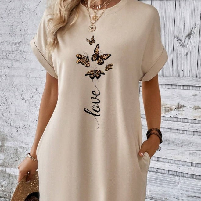 Vestido t-shirt com monograma e mangas estilo morcego