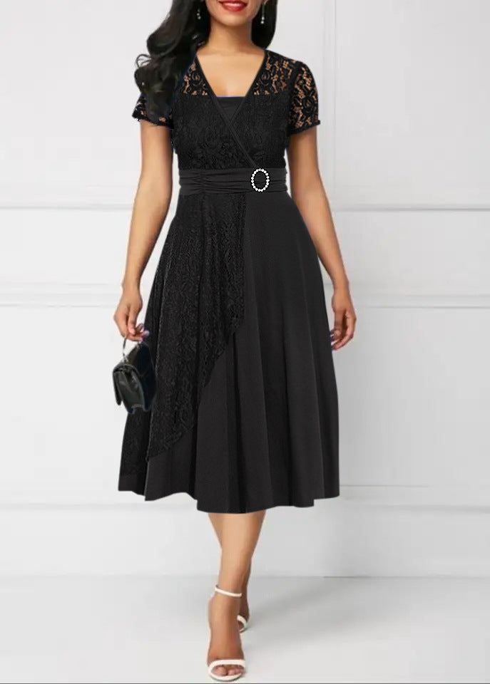 Vestido elegante de renda para mulher com decote em V