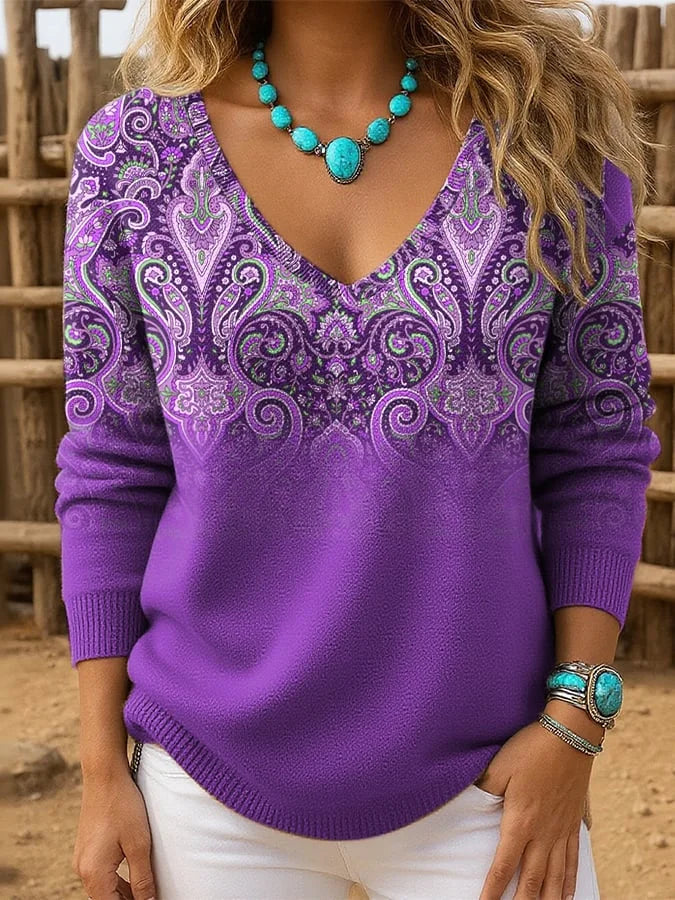 Camisola feminina retro estilo faroeste com ombros caídos