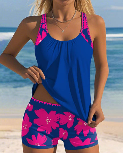 Tankini sem mangas estampado em forma de U